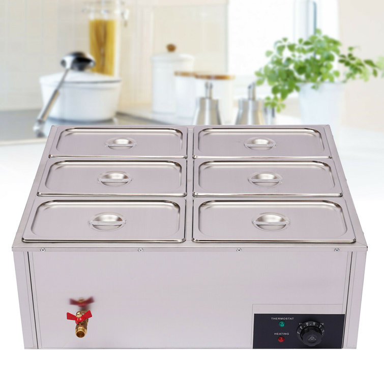 Prep & Savour Electric Food Warmer, 850 W Commercial 6 Pan Stainless